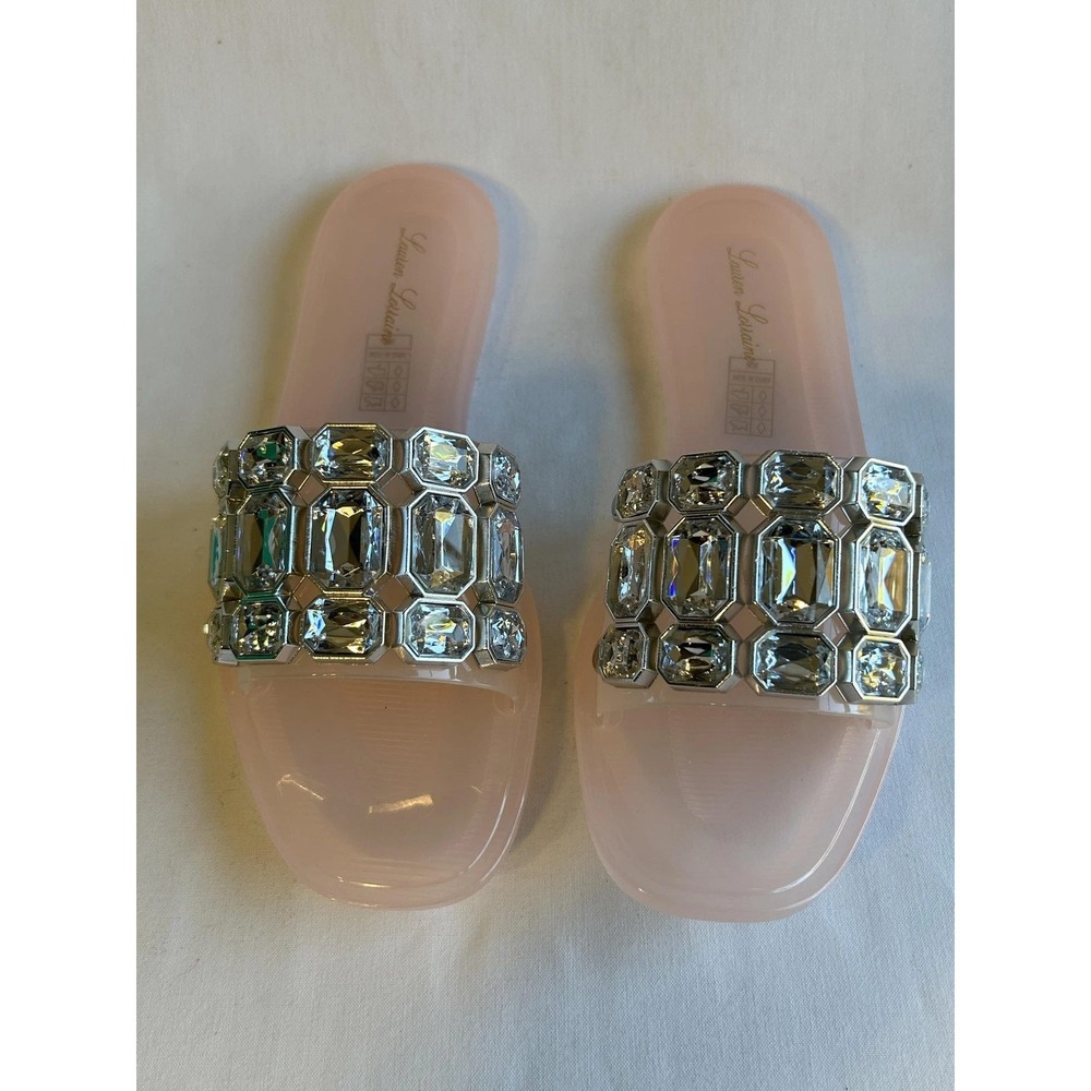 Lauren Lorraine Pink Crystal Embellished Jelly Slide Sandals Flat Shoes Sz 7 NIB